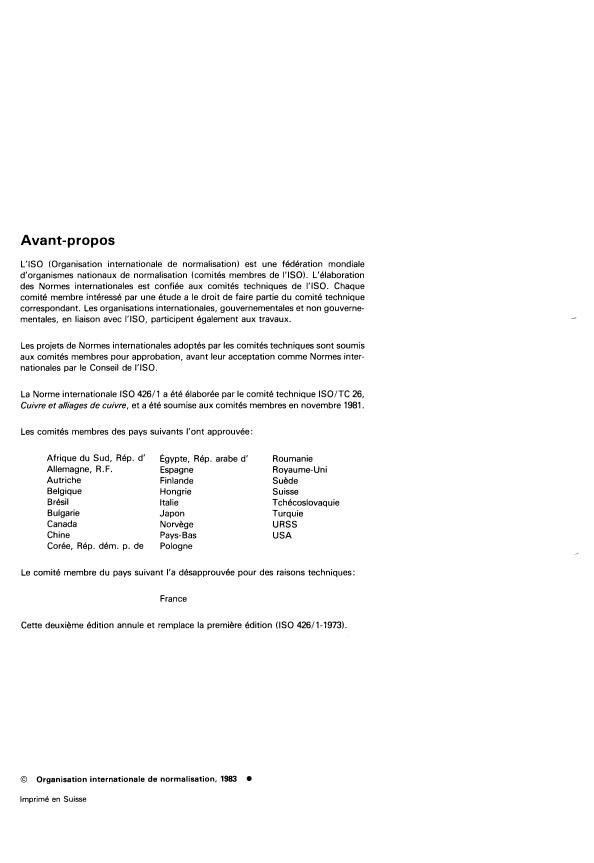 ISO 426-1:1983 ISO 426-1:1983 - Alliages cuivre-zinc corroyés -- Composition chimique et formes des produits corroyés - Page 2 preview