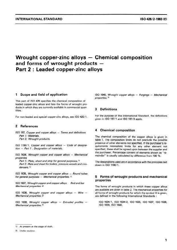 ISO 426-2:1983 - Wrought copper-zinc alloys -- Chemical composition and forms of wrought products