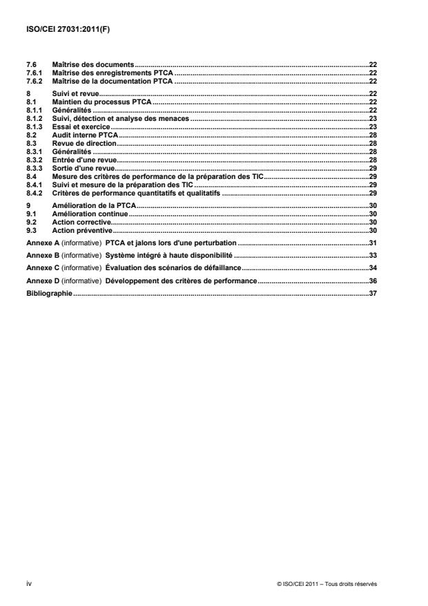 ISO/IEC 27031:2011 ISO/IEC 27031:2011 - Technologies de l'information -- Techniques de sécurité -- Lignes directrices pour la préparation des technologies de la communication et de l'information pour la continuité d'activité - Page 4 preview