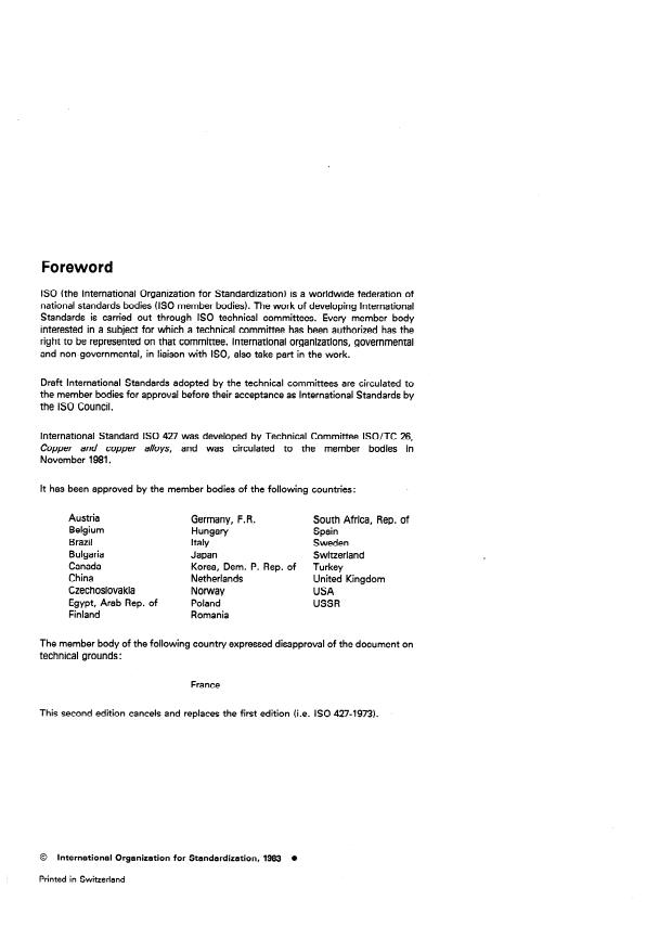 ISO 427:1983 ISO 427:1983 - Wrought copper-tin alloys -- Chemical composition and forms of wrought products - Page 2 preview