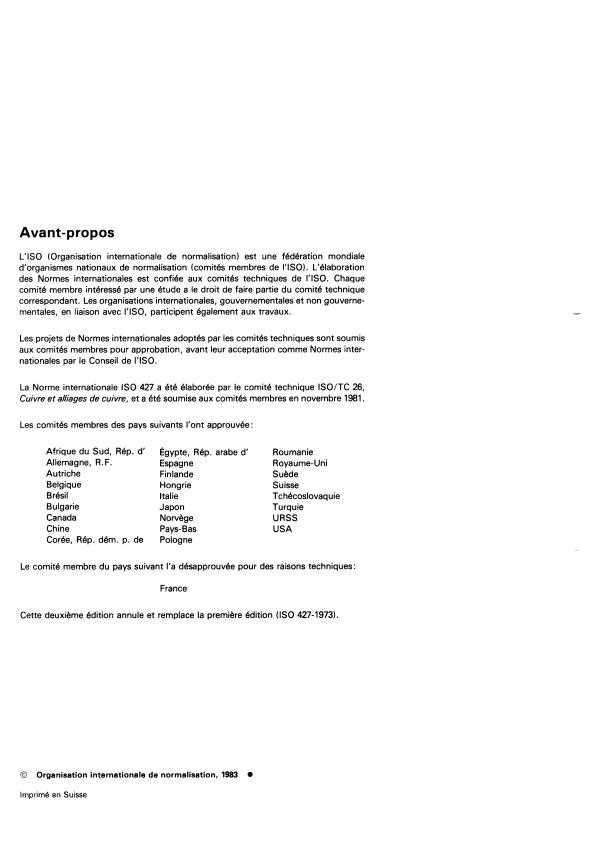 ISO 427:1983 ISO 427:1983 - Alliages cuivre-étain corroyés -- Composition chimique et formes des produits corroyés - Page 2 preview