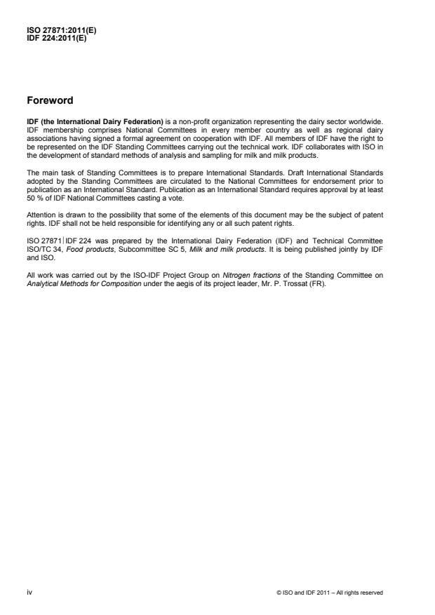 ISO 27871:2011 ISO 27871:2011 - Cheese and processed cheese -- Determination of the nitrogenous fractions - Page 4 preview