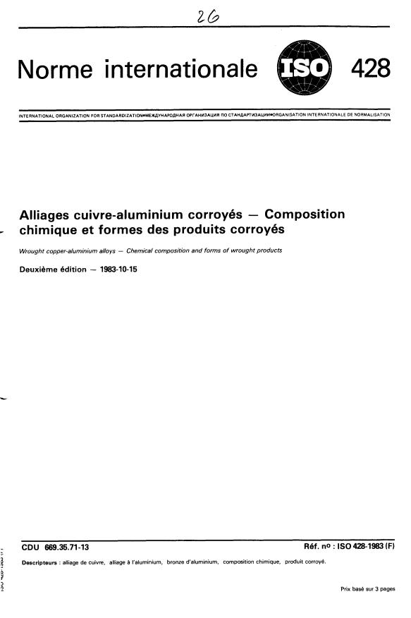 ISO 428:1983 - Alliages cuivre-aluminium corroyés -- Composition chimique et formes des produits corroyés