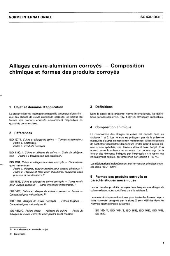 ISO 428:1983 - Alliages cuivre-aluminium corroyés -- Composition chimique et formes des produits corroyés