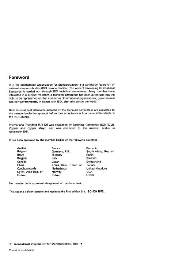 ISO 429:1983 ISO 429:1983 - Wrought copper-nickel alloys -- Chemical composition and forms of wrought products - Page 2 preview