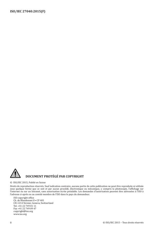 ISO/IEC 27040:2015 ISO/IEC 27040:2015 - Technologie de l'information -- Techniques de sécurité -- Sécurité de stockage - Page 2 preview