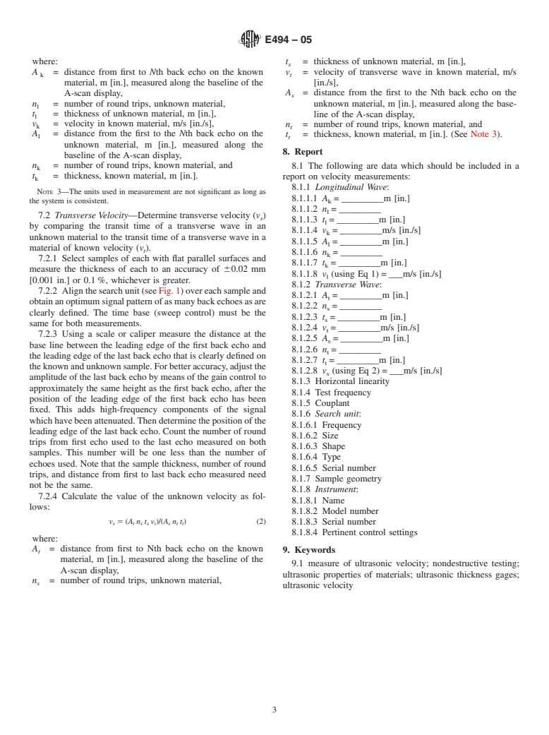 ASTM E494-05 - Standard Practice for Measuring Ultrasonic Velocity in Materials