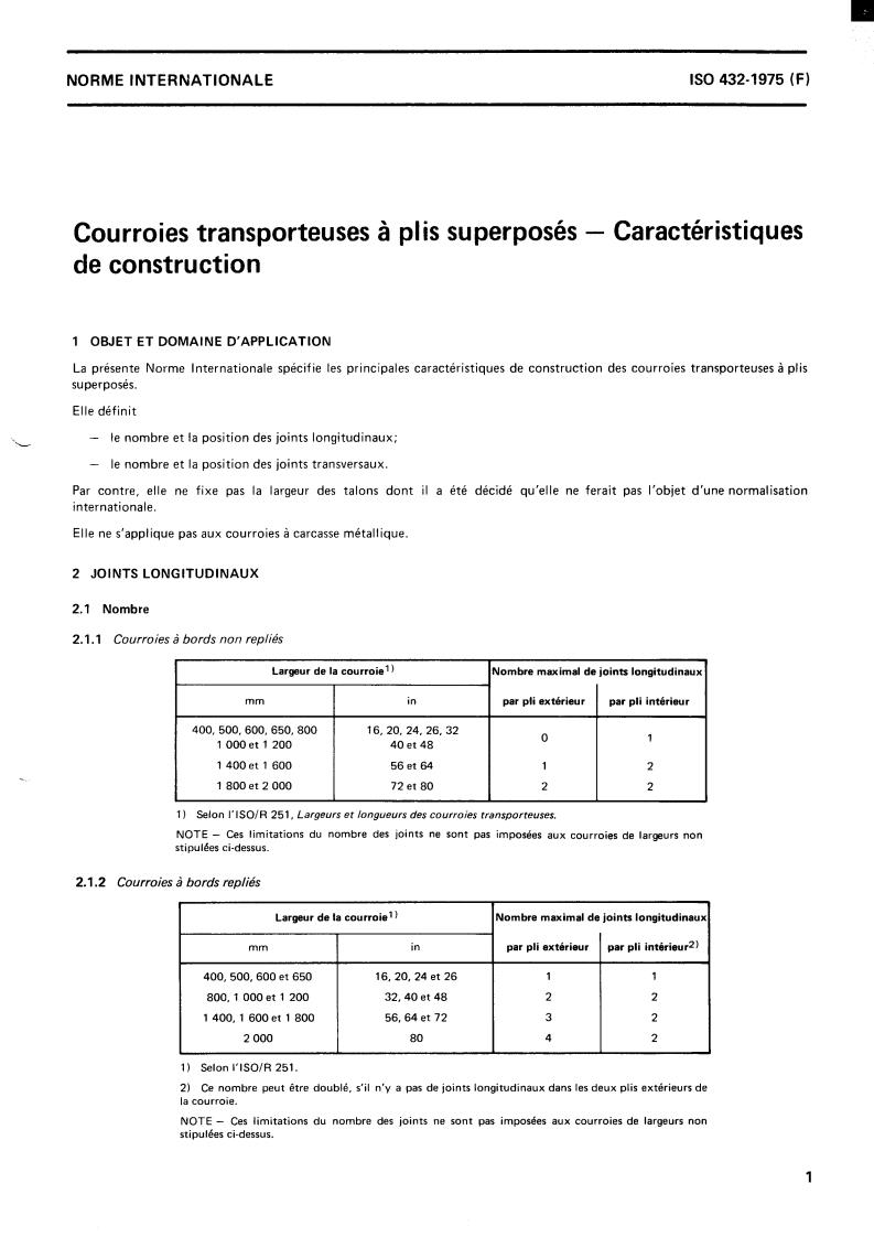 ISO 432:1975 - Ply type conveyor belts — Characteristics of construction
Released:5/1/1975