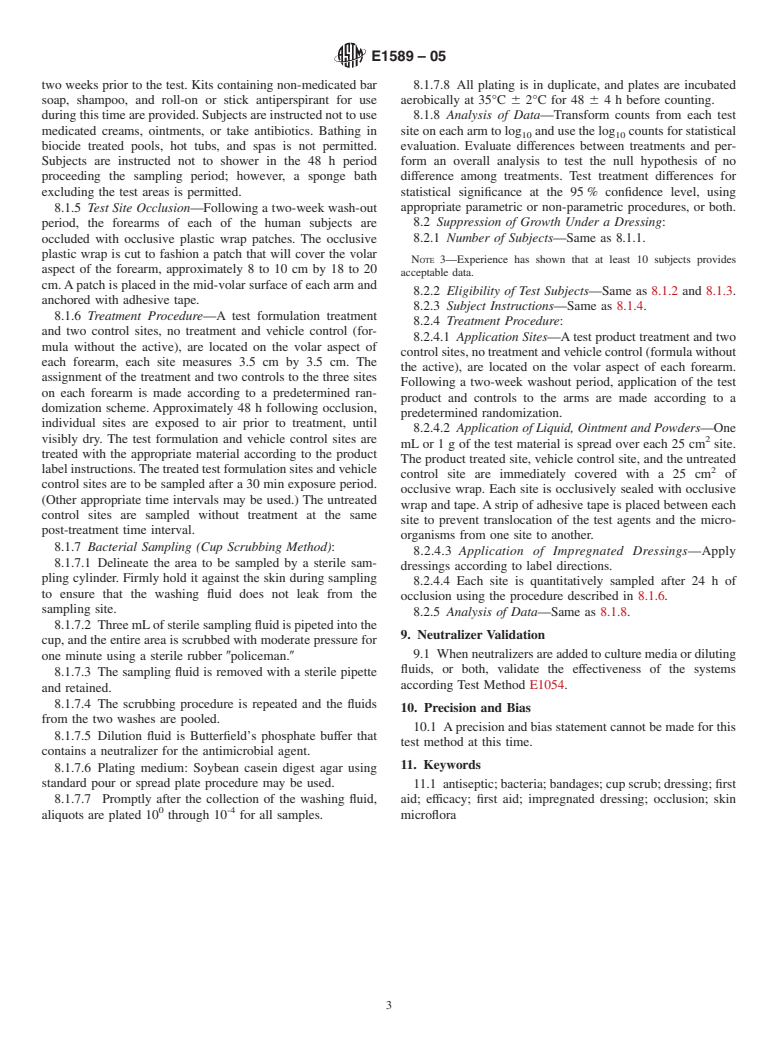 ASTM E1589-05 - Standard Test Method for Evaluation of First Aid Antiseptic Drug Products