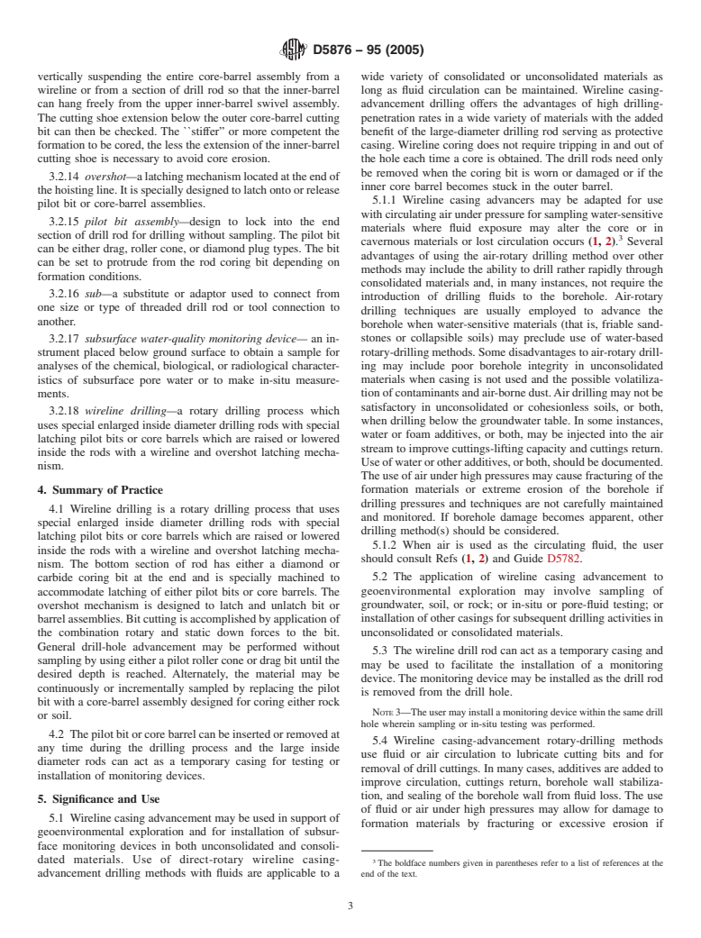 ASTM D5876-95(2005) - Standard Guide for  Use of Direct Rotary Wireline Casing Advancement Drilling Methods for Geoenvironmental Exploration and Installation of Subsurface Water-Quality  Monitoring Devices