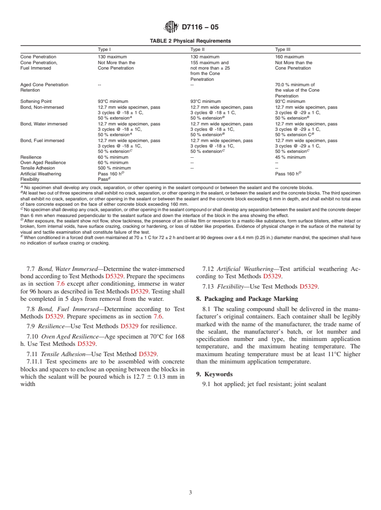 ASTM D7116-05 - Standard Specification for Joint Sealants, Hot Applied, Jet Fuel Resistant Types, for Portland Cement Concrete Pavements (Withdrawn 2012)