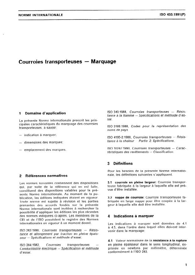 ISO 433:1991 - Courroies transporteuses -- Marquage