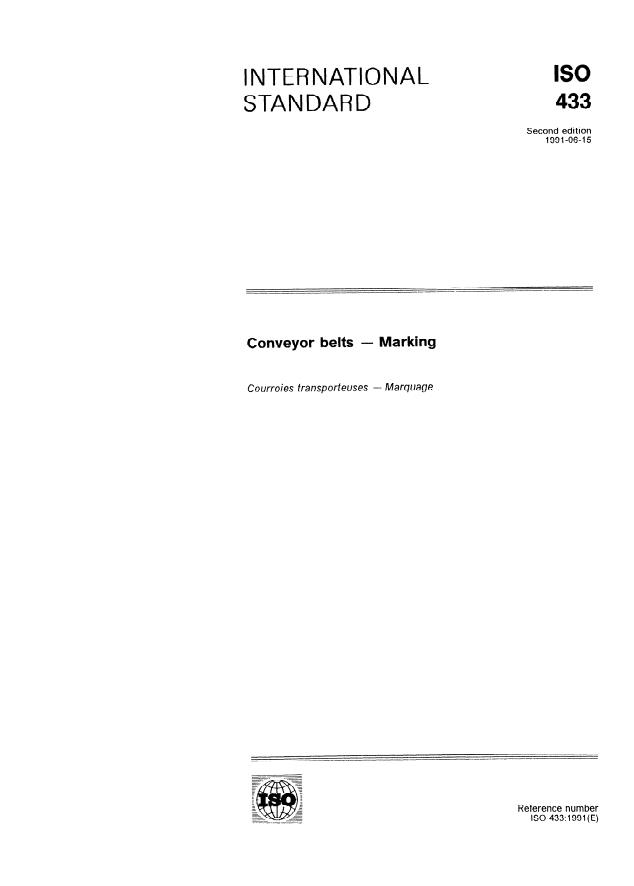 ISO 433:1991 - Conveyor belts -- Marking