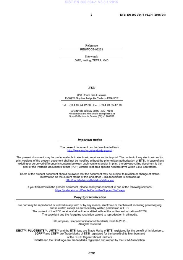 SIST EN 300 394-1 V3.3.1:2015 SIST EN 300 394-1 V3.3.1:2015 - Page 4 preview