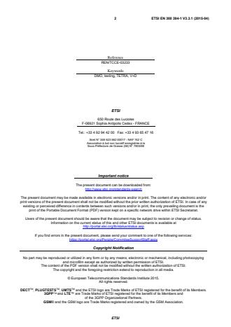 SIST EN 300 394-1 V3.3.1:2015 ETSI EN 300 394-1 V3.3.1 (2015-04) - Terrestrial Trunked Radio (TETRA); Conformance testing specification; Part 1: Radio - Page 2 preview