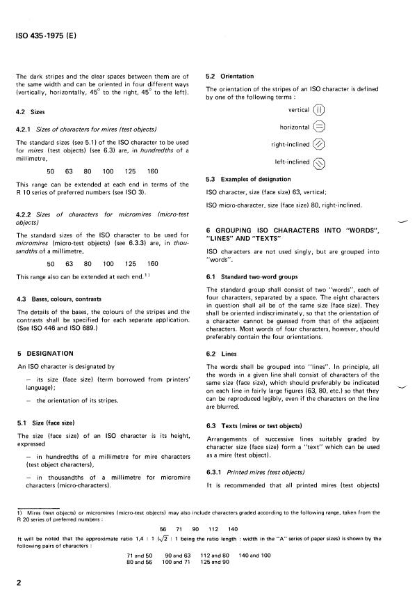 ISO 435:1975 - Documentary reproduction -- ISO conventional typographical character for legibility tests (ISO character)