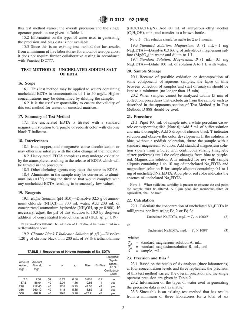 ASTM D3113-92(1998) - Standard Test Methods for Sodium Salts of EDTA in Water (Withdrawn 2005)