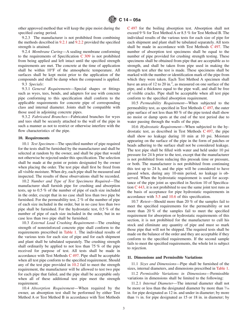 ASTM C14-05a - Standard Specification for Nonreinforced Concrete Sewer, Storm Drain, and Culvert Pipe