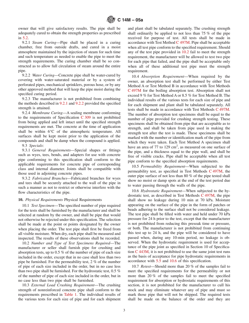 ASTM C14M-05a - Standard Specification for Nonreinforced Concrete Sewer, Storm Drain, and Culvert Pipe (Metric)