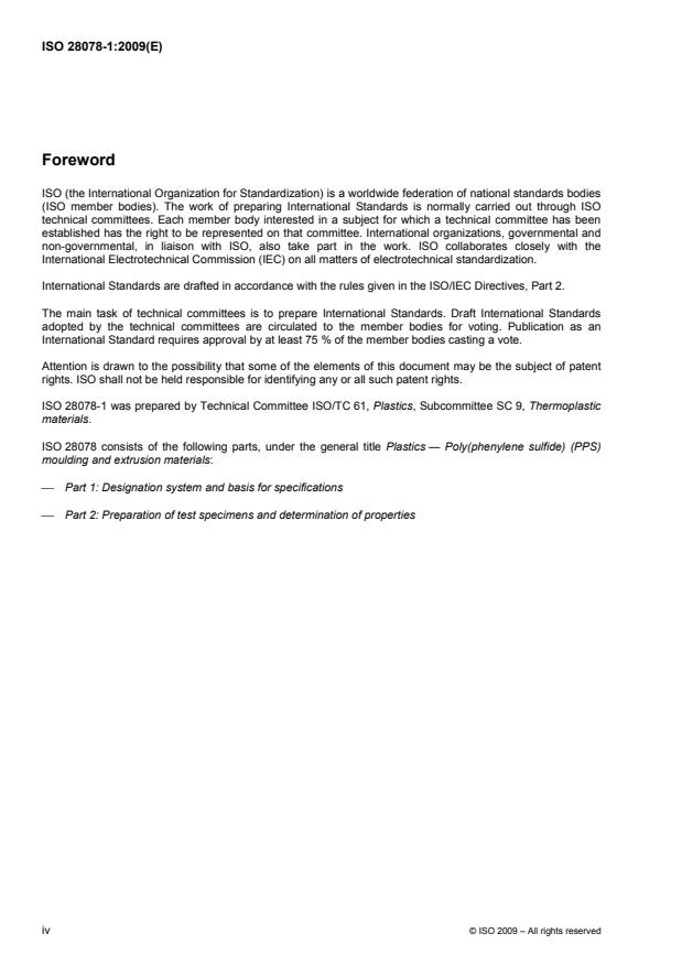 ISO 28078-1:2009 ISO 28078-1:2009 - Plastics -- Poly(phenylene sulfide) (PPS) moulding and extrusion materials - Page 4 preview