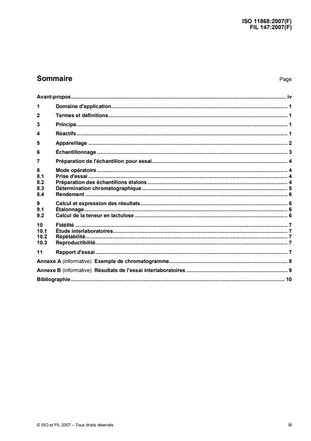 ISO 11868:2007 - Lait traité thermiquement -- Détermination de la teneur en lactulose -- Méthode par chromatographie liquide a haute performance