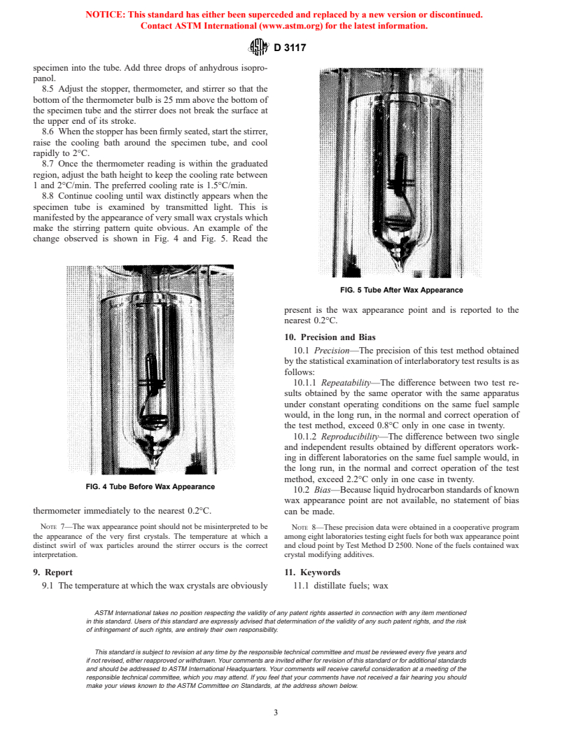 ASTM D3117-96e1 - Standard Test Method for Wax Appearance Point of Distillate Fuels