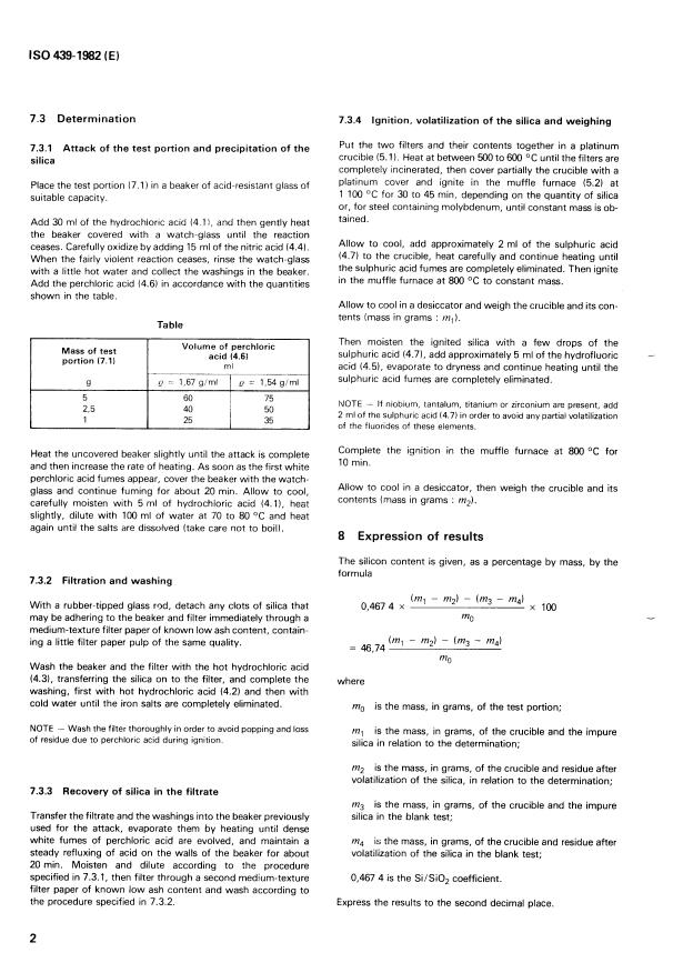 ISO 439:1982 ISO 439:1982 - Steel and cast iron -- Determination of total silicon -- Gravimetric method - Page 4 preview