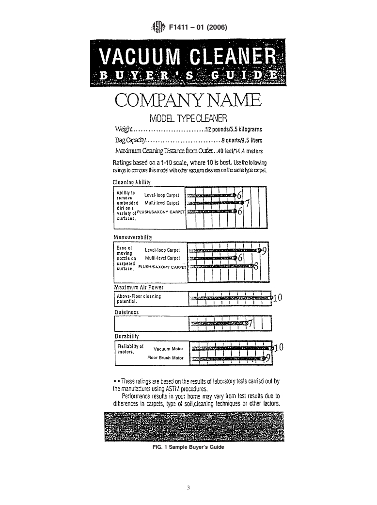 ASTM F1411-01(2006) - Standard Practice for Presenting Selected Information on Vacuum Cleaners for Consumer Use