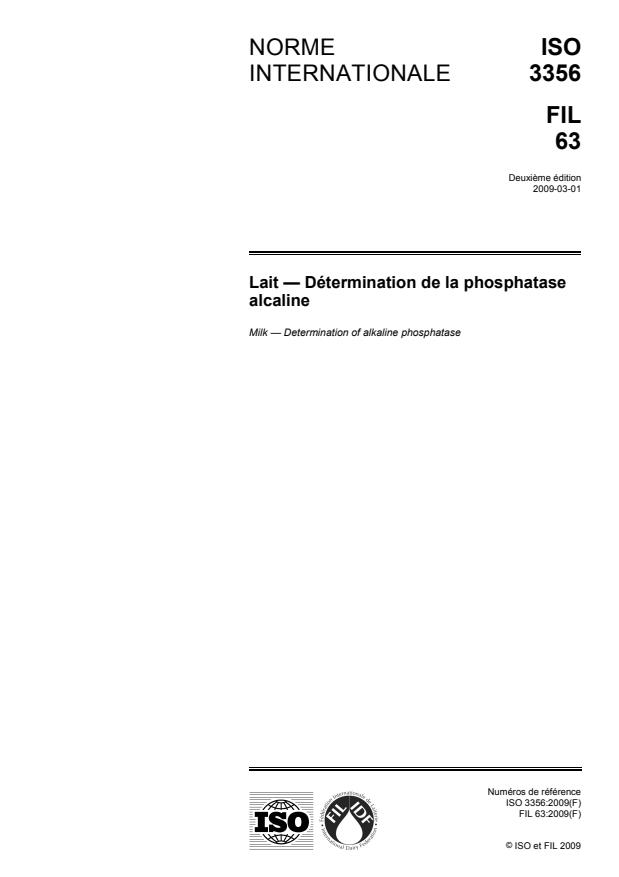 ISO 3356:2009 - Lait  -- Détermination de la phosphatase alcaline