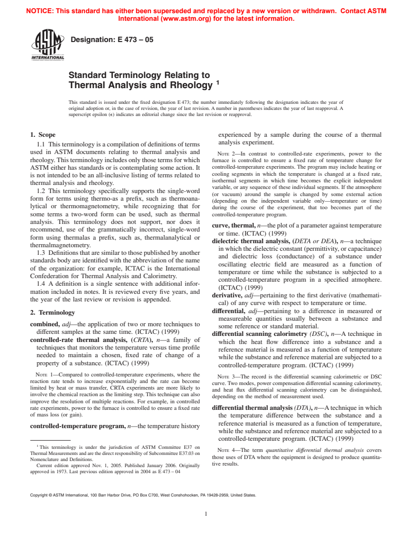 ASTM E473-05 - Standard Terminology Relating to Thermal Analysis and Rheology