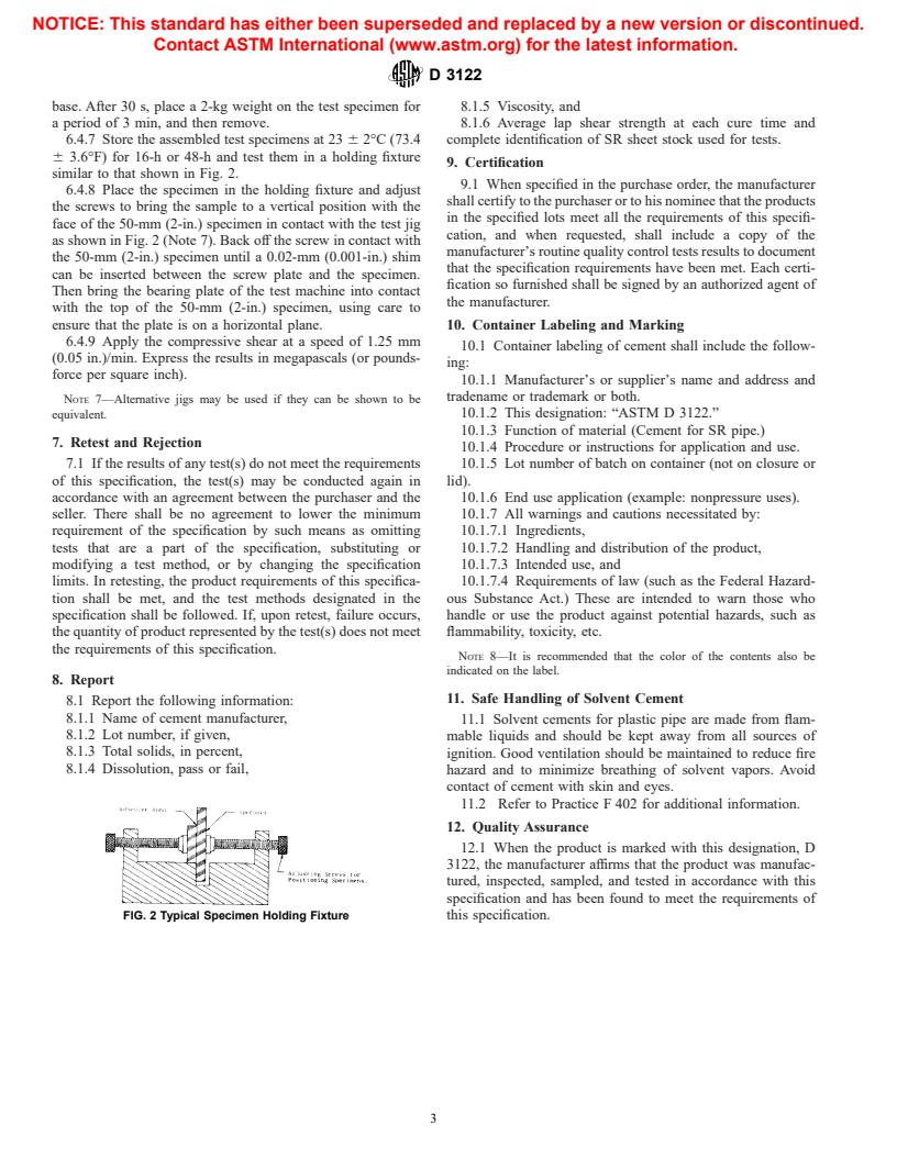 ASTM D3122-95 - Standard Specification for Solvent Cements for Styrene-Rubber (SR) Plastic Pipe and Fittings