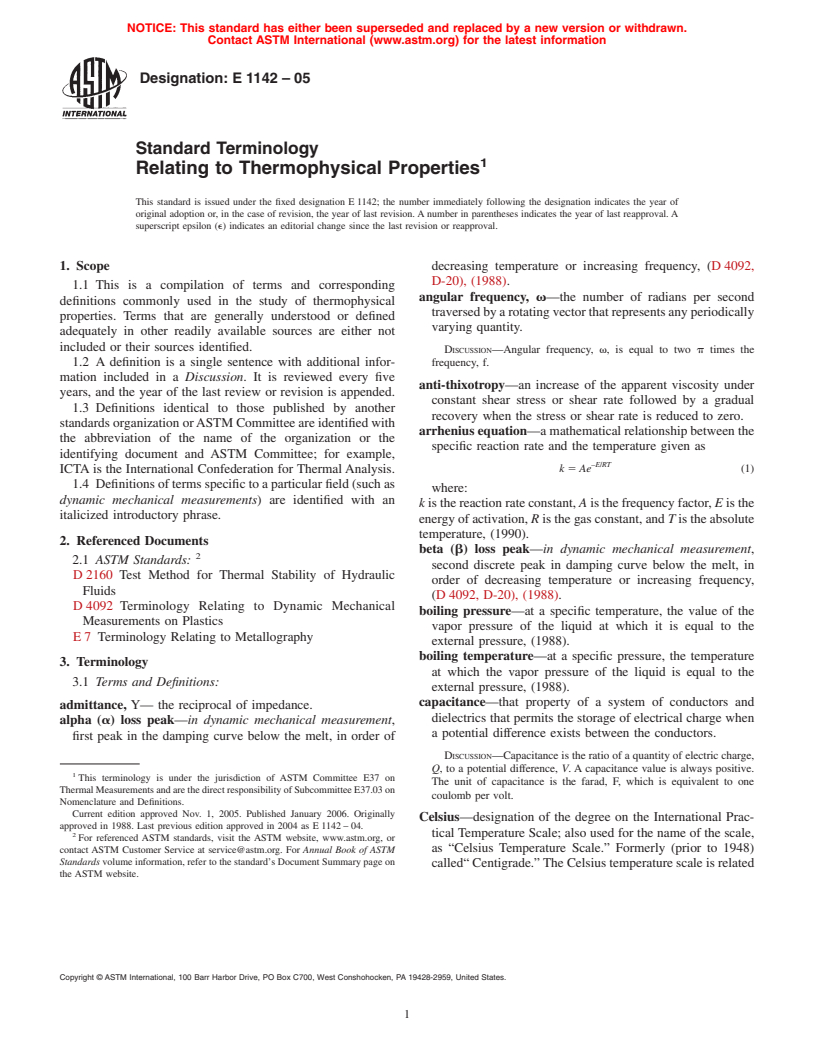 ASTM E1142-05 - Standard Terminology Relating to Thermophysical Properties