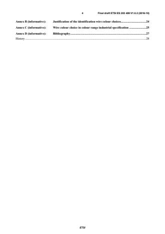 SIST ES 203 408 V1.1.1:2017 ETSI ES 203 408 V1.0.2 (2016-10) - Environmental Engineering (EE); Colour and marking of DC cable and connecting devices - Page 4 preview