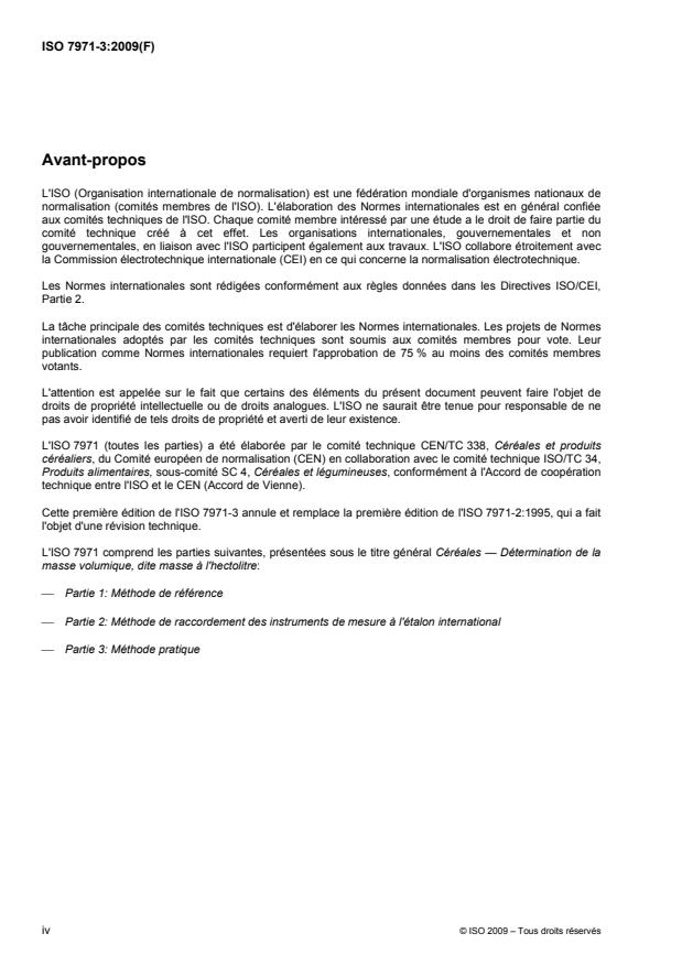 ISO 7971-3:2009 ISO 7971-3:2009 - Céréales -- Détermination de la masse volumique, dite masse a l'hectolitre - Page 4 preview