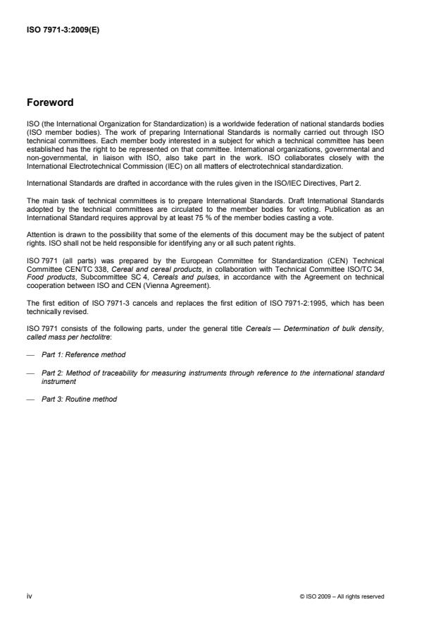 ISO 7971-3:2009 ISO 7971-3:2009 - Cereals -- Determination of bulk density, called mass per hectolitre - Page 4 preview