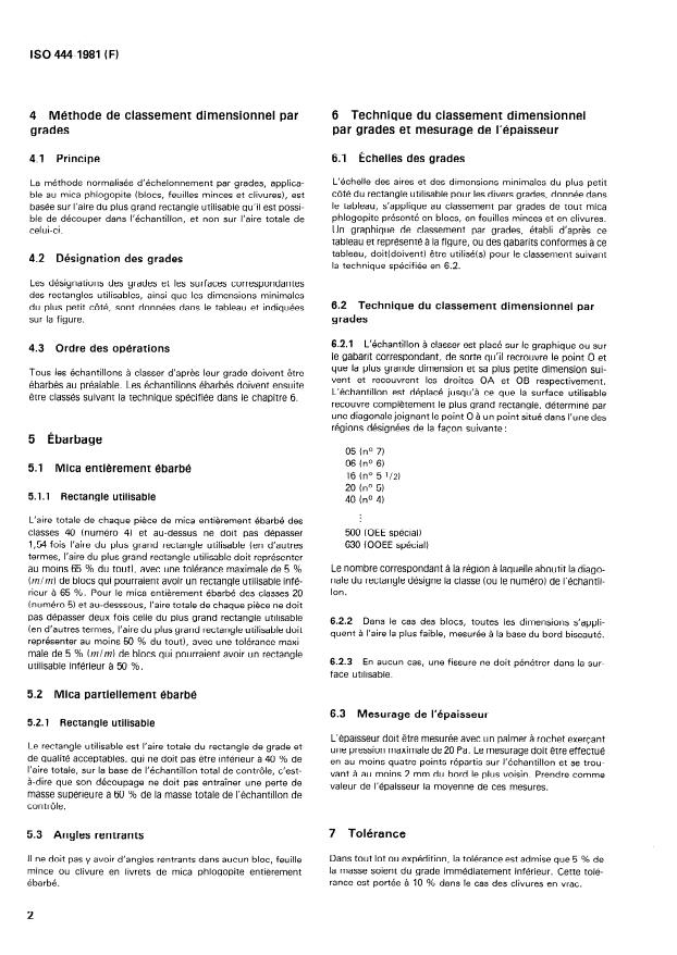 ISO 444:1981 ISO 444:1981 - Mica phlogopite en blocs, en feuilles minces et en clivures -- Classification dimensionnelle par grades - Page 4 preview