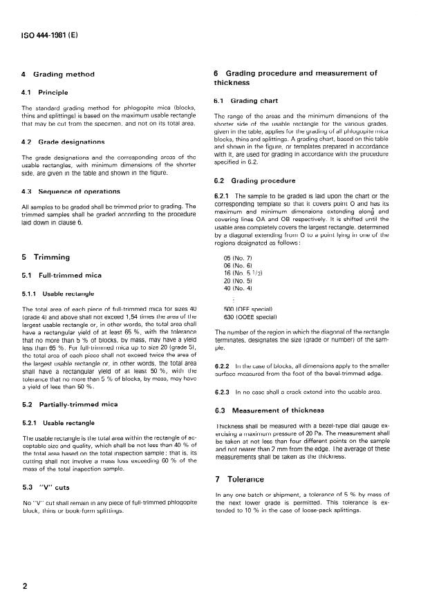 ISO 444:1981 ISO 444:1981 - Phlogopite mica blocks, thins and splittings -- Grading by size - Page 4 preview