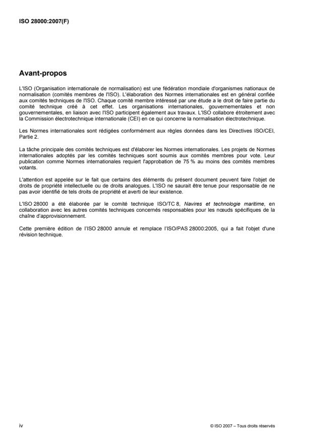 ISO 28000:2007 ISO 28000:2007 - Spécifications relatives aux systemes de management de la sureté de la chaîne d'approvisionnement - Page 4 preview