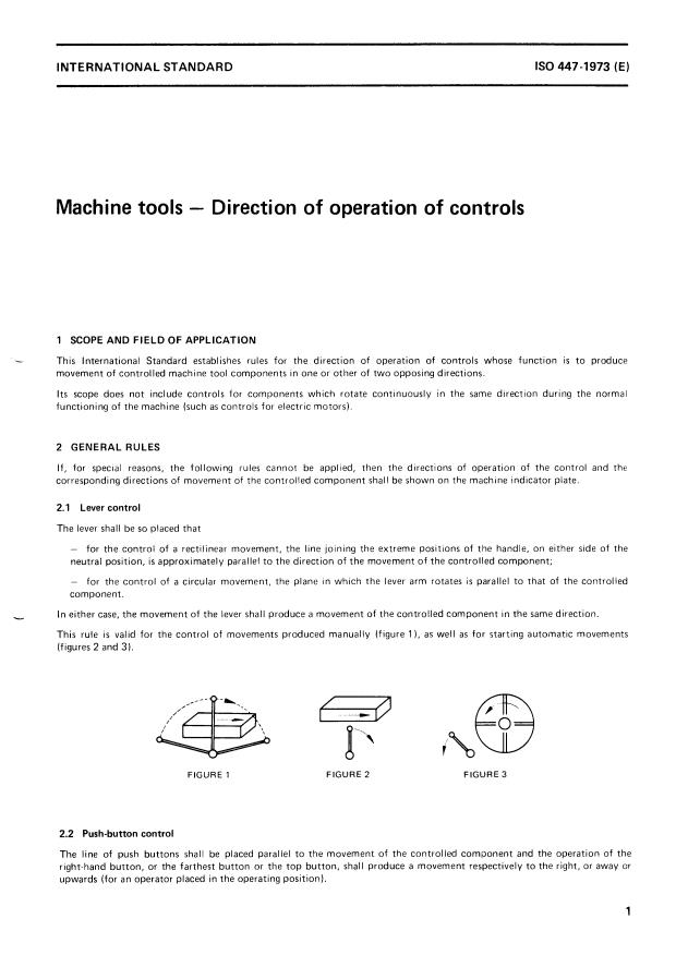 ISO 447:1973 - Machine tools -- Direction of operation of controls