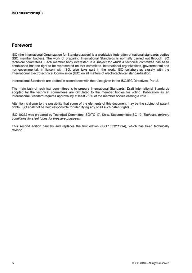 ISO 10332:2010 ISO 10332:2010 - Non-destructive testing of steel tubes -- Automated ultrasonic testing of seamless and welded (except submerged arc-welded) steel tubes for verification of hydraulic leak-tightness - Page 4 preview