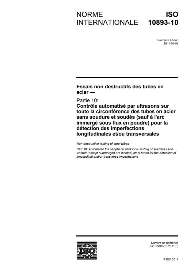 ISO 10893-10:2011 - Essais non destructifs des tubes en acier