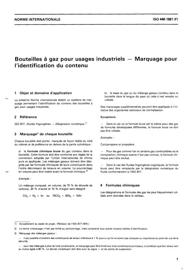 ISO 448:1981 - Bouteilles a gaz pour usages industriels -- Marquage pour l'identification du contenu