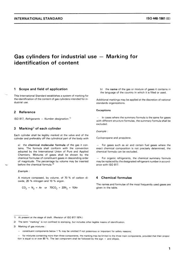 ISO 448:1981 - Gas cylinders for industrial use -- Marking for identification of content