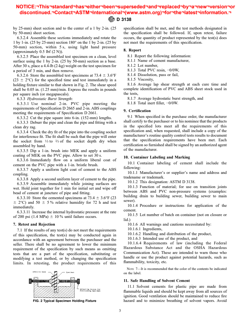 ASTM D3138-95 - Standard Specification for Solvent Cements for Transition Joints Between Acrylonitrile-Butadiene-Styrene (ABS) and Poly(Vinyl Chloride) (PVC) Non-Pressure Piping Components