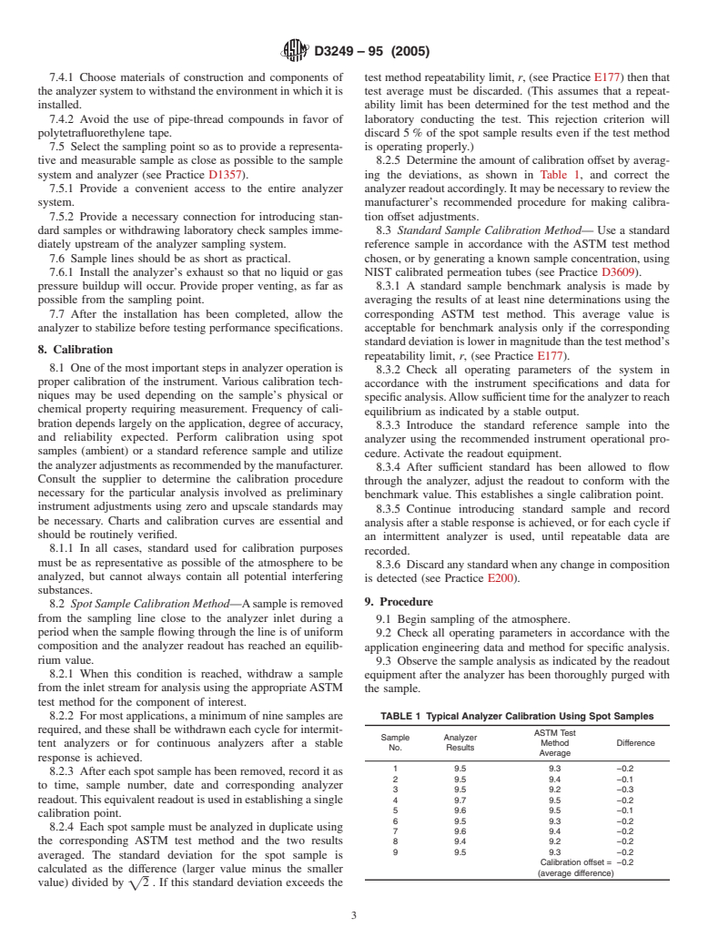 ASTM D3249-95(2005) - Standard Practice for General Ambient Air Analyzer Procedures