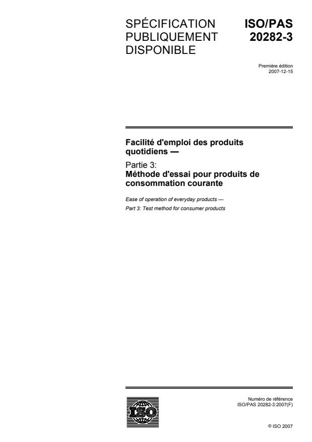 ISO/PAS 20282-3:2007 - Facilité d'emploi des produits quotidiens