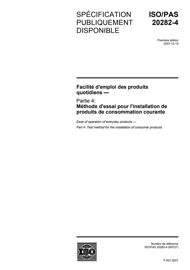 ISO/PAS 20282-4:2007 - Facilité d'emploi des produits quotidiens