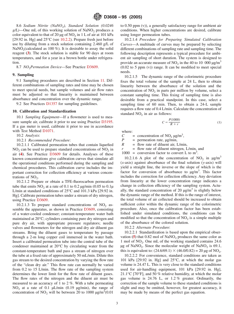 ASTM D3608-95(2005) - Standard Test Method for Nitrogen Oxides (Combined) Content in the Atmosphere by the Griess-Saltzman Reaction