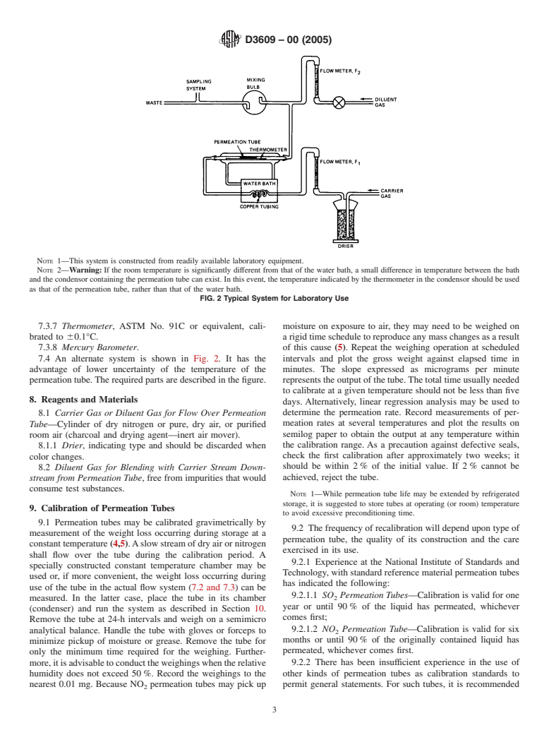 ASTM D3609-00(2005) - Standard Practice for Calibration Techniques Using Permeation Tubes