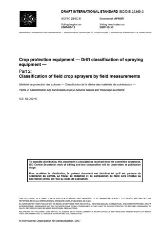 ISO 22369-2:2010 - Crop protection equipment -- Drift classification of spraying equipment